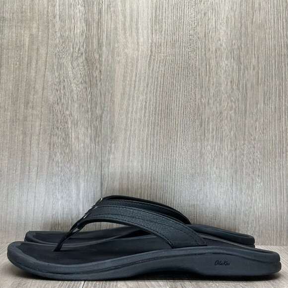 Olukai Sandals Womens Size 9 Ohana Comfort Thong Flip Flop Synthetic Black - Picture 3 of 11